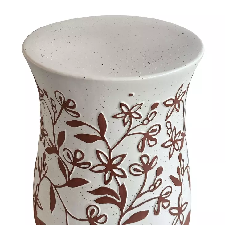 Ceramic White and Terracotta Round Outdoor Side Table