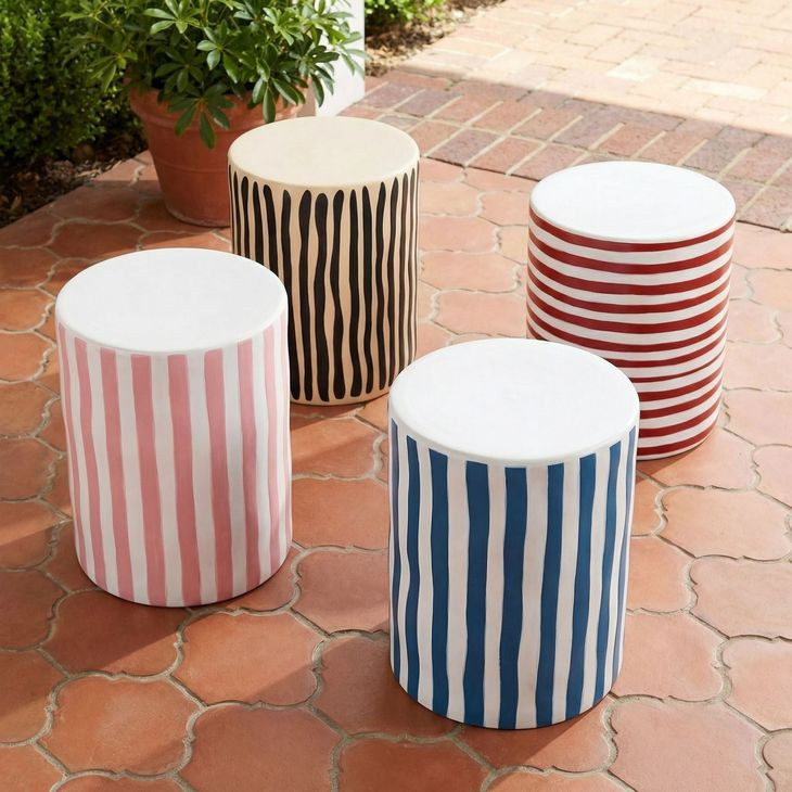 Tempest Blue and White Round Outdoor Side Table
