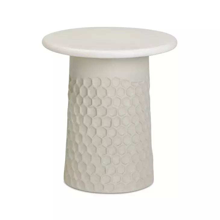 Hessa Antique White Round Outdoor Concrete Top Side Table