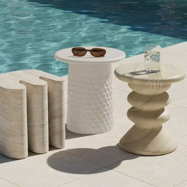 Hessa Antique White Round Outdoor Concrete Top Side Table