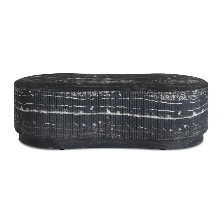 Hades Black Marble Oval Outdoor Concrete Top Coffee Table