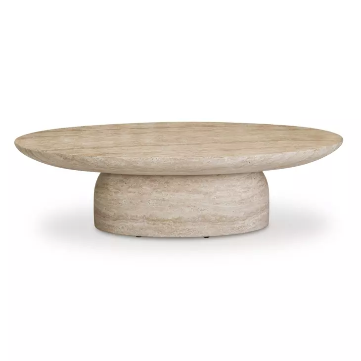 Sonia Travertine Oval Outdoor Concrete Top Coffee Table