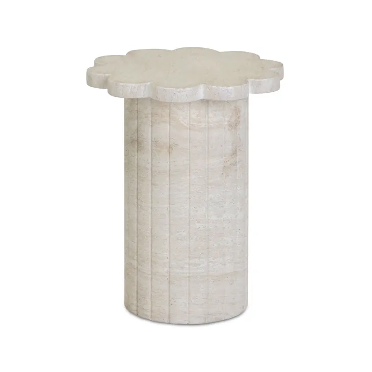 Blossom Travertine Round Outdoor Concrete Top Side Table