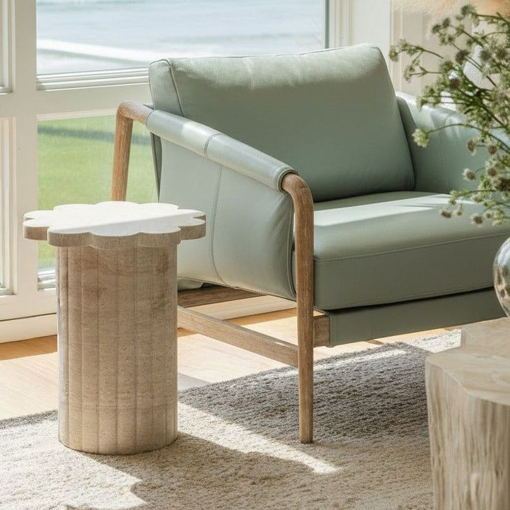 Blossom Travertine Round Outdoor Concrete Top Side Table