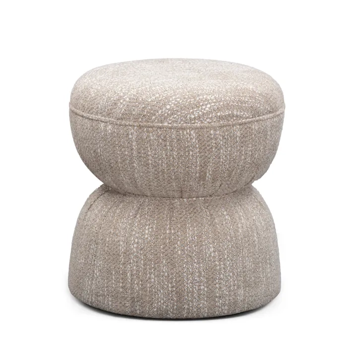 Tomlin Beige Performance Fabric Upholstered Round Ottoman