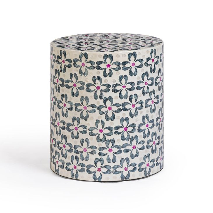Lorna Aqua and White Accent Stool