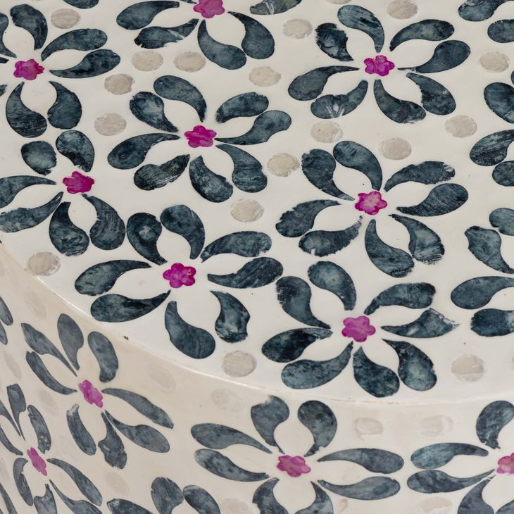 Lorna Aqua and White Accent Stool