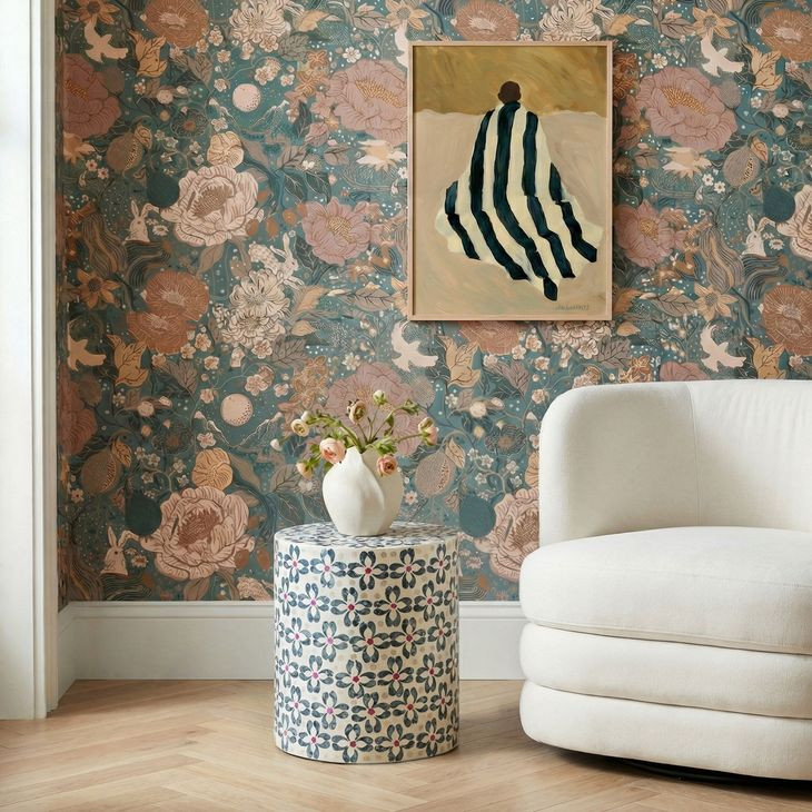 Lorna Aqua and White Accent Stool
