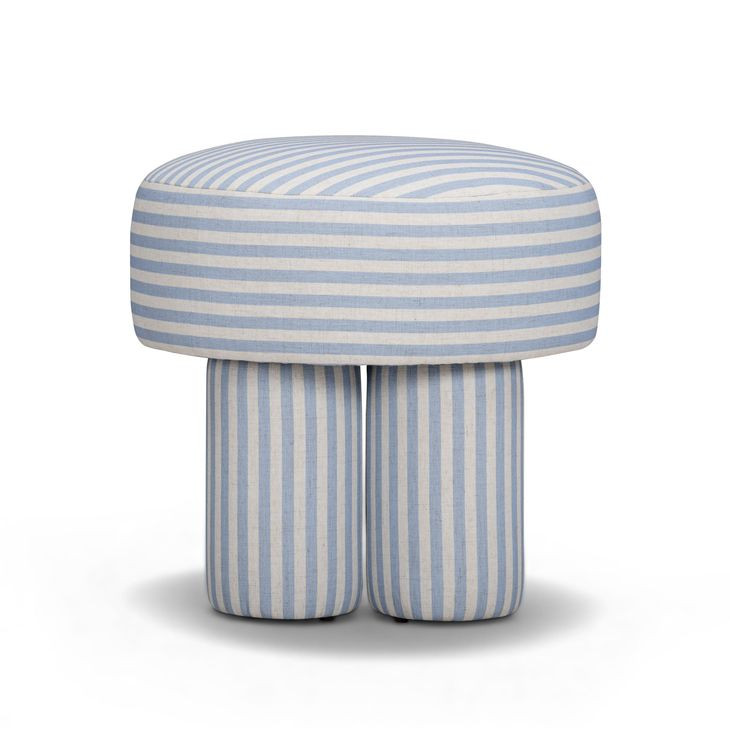 Masha Blue and White Performance Fabric Upholstered Accent Stool