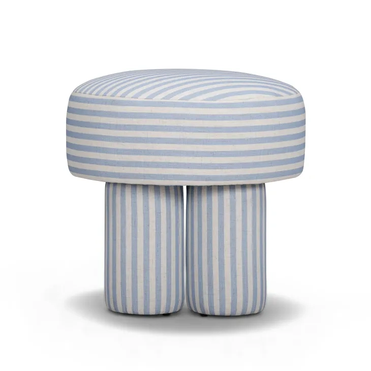 Masha Blue and White Performance Fabric Upholstered Accent Stool