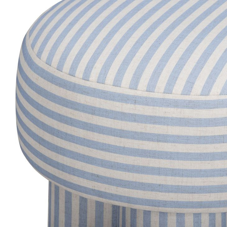 Masha Blue and White Performance Fabric Upholstered Accent Stool