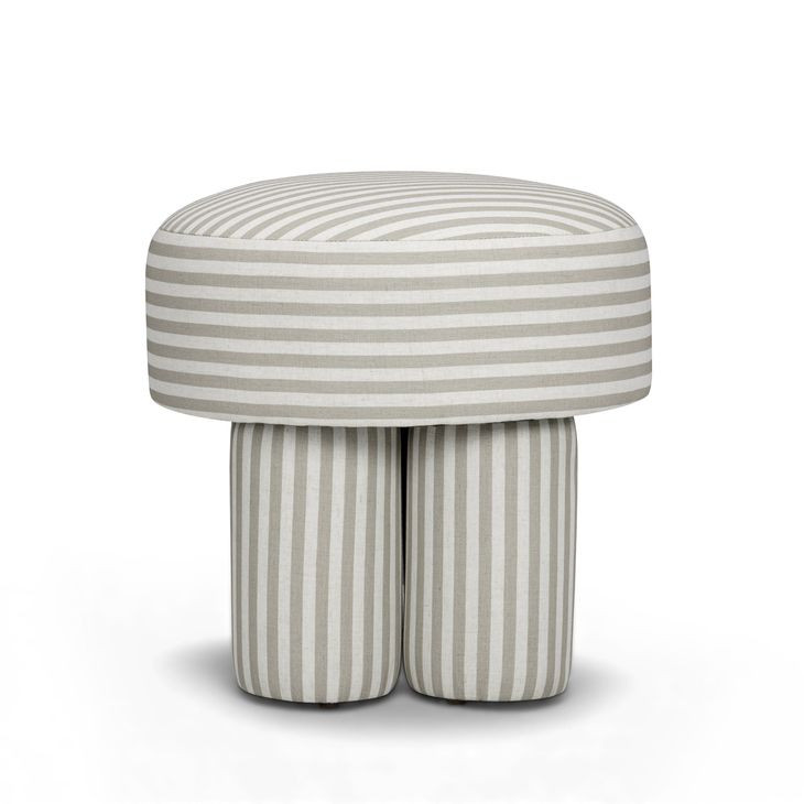 Masha Khaki and White Performance Fabric Upholstered Accent Stool