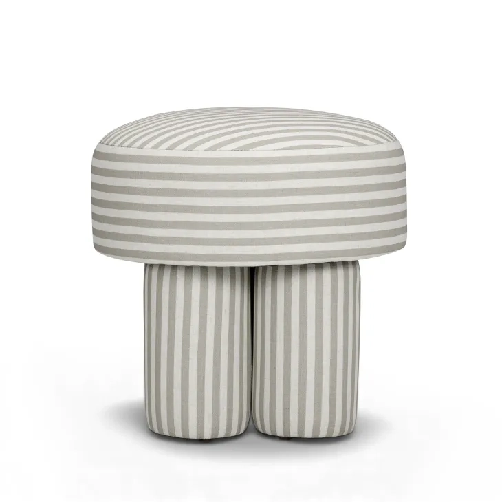 Masha Khaki and White Performance Fabric Upholstered Accent Stool