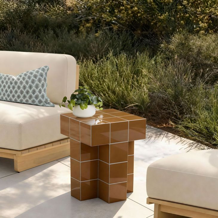 Alma Orange Square Outdoor Concrete Top Side Table