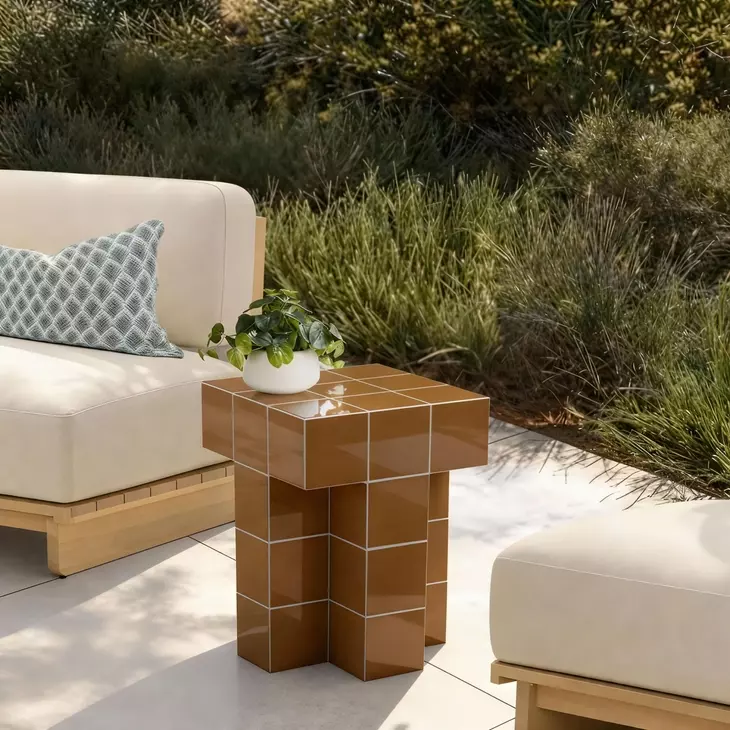 Alma Orange Square Outdoor Concrete Top Side Table