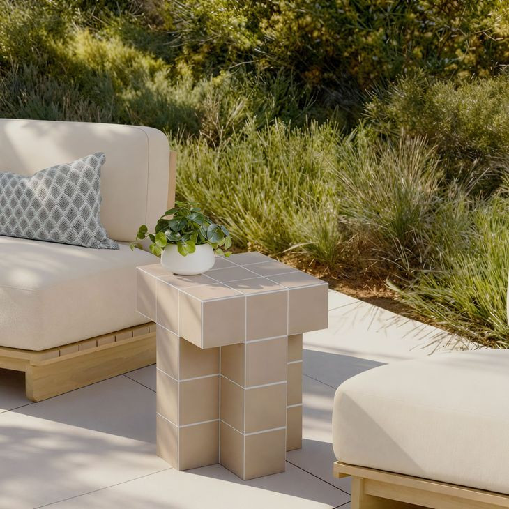 Alma Taupe Square Outdoor Concrete Top Side Table