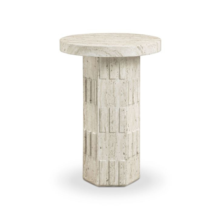 Asta Travertine Round Outdoor Concrete Top Side Table