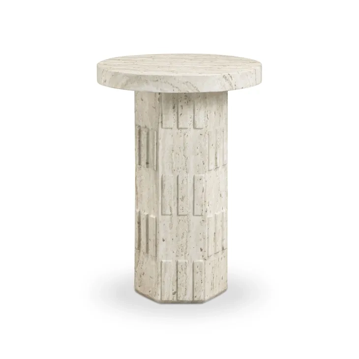 Asta Travertine Round Outdoor Concrete Top Side Table