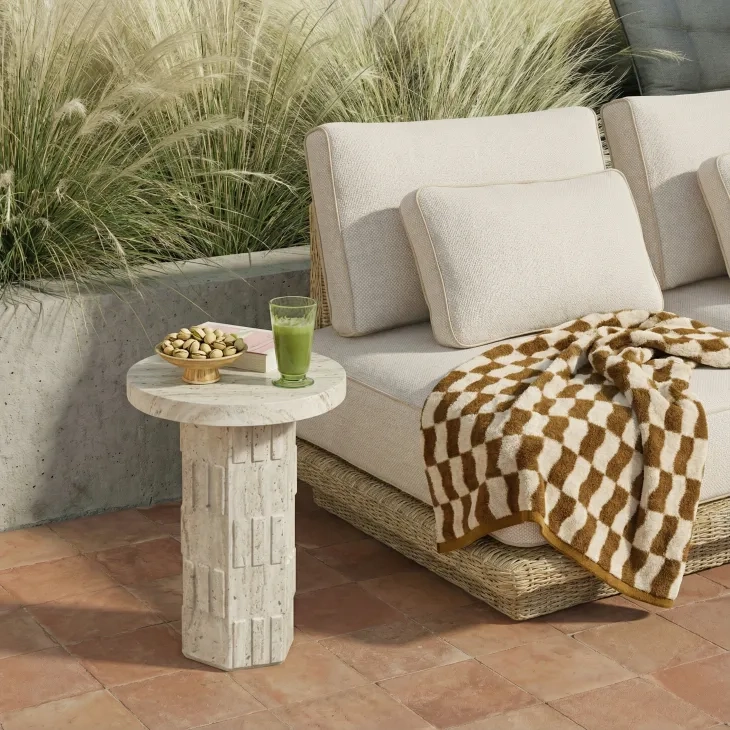 Asta Travertine Round Outdoor Concrete Top Side Table