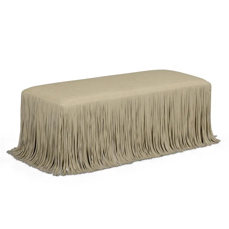 Shag Me Distressed Tan Upholstered Accent Bench