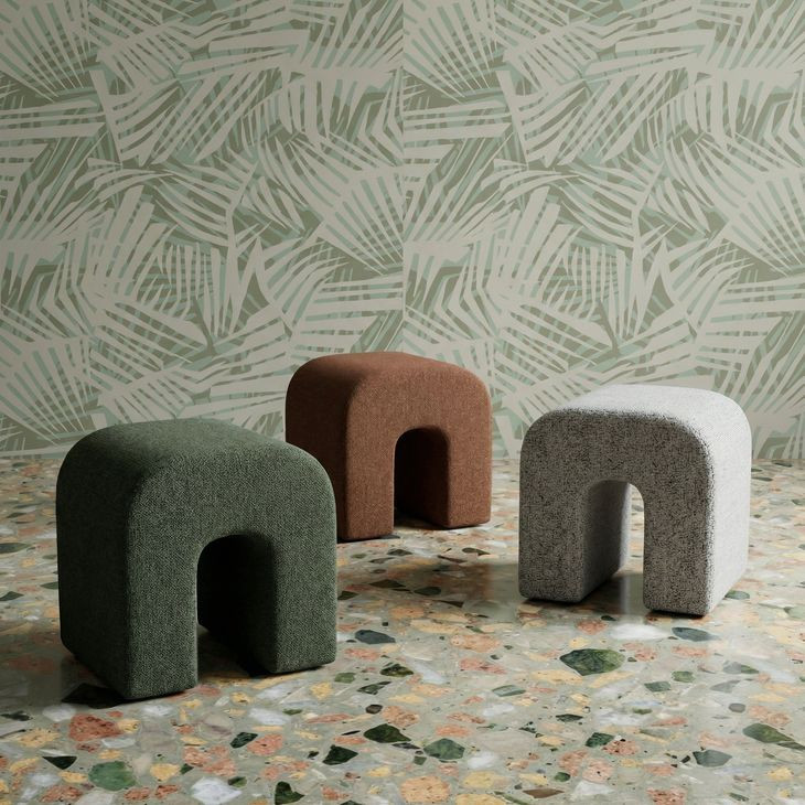 Desi Green Performance Fabric Upholstered Square Ottoman