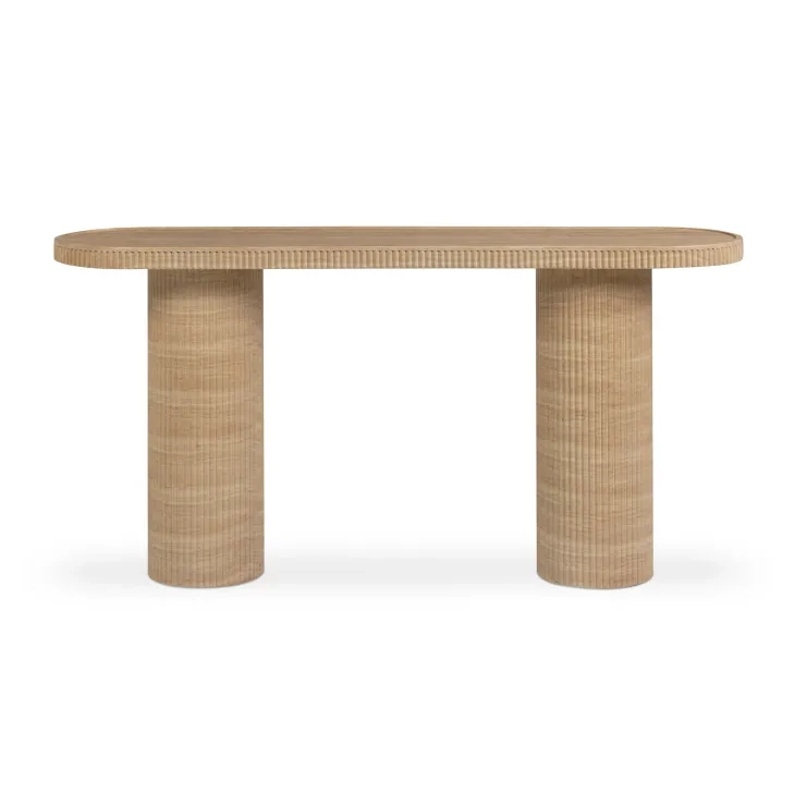 Darcy Faux Travertine Oval Outdoor Concrete Top Console Table
