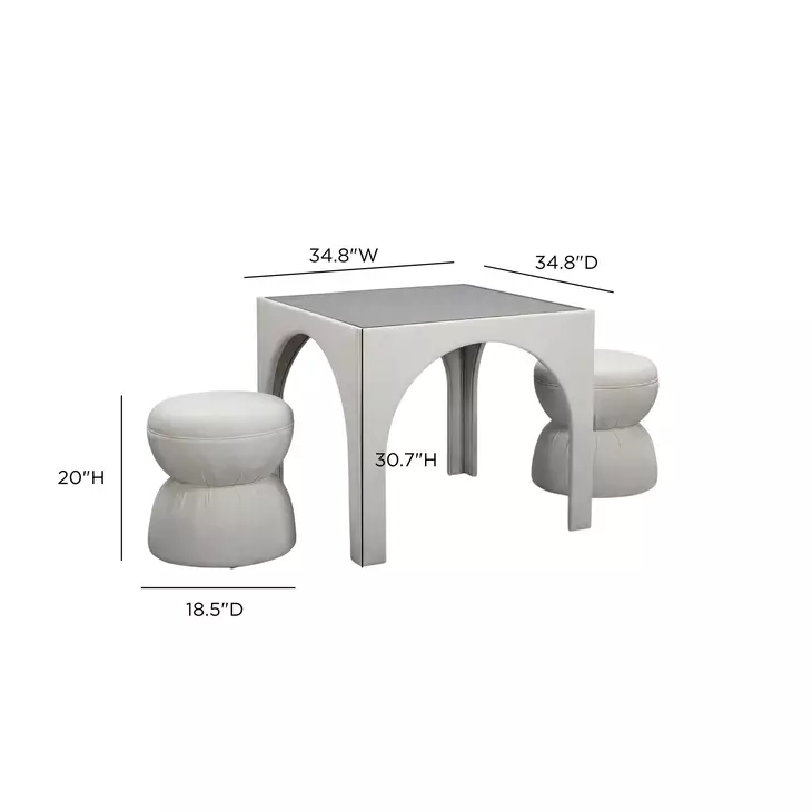 Tomlin Cream Performance Fabric 35" Square Game Table and Round Ottoman Set of 2