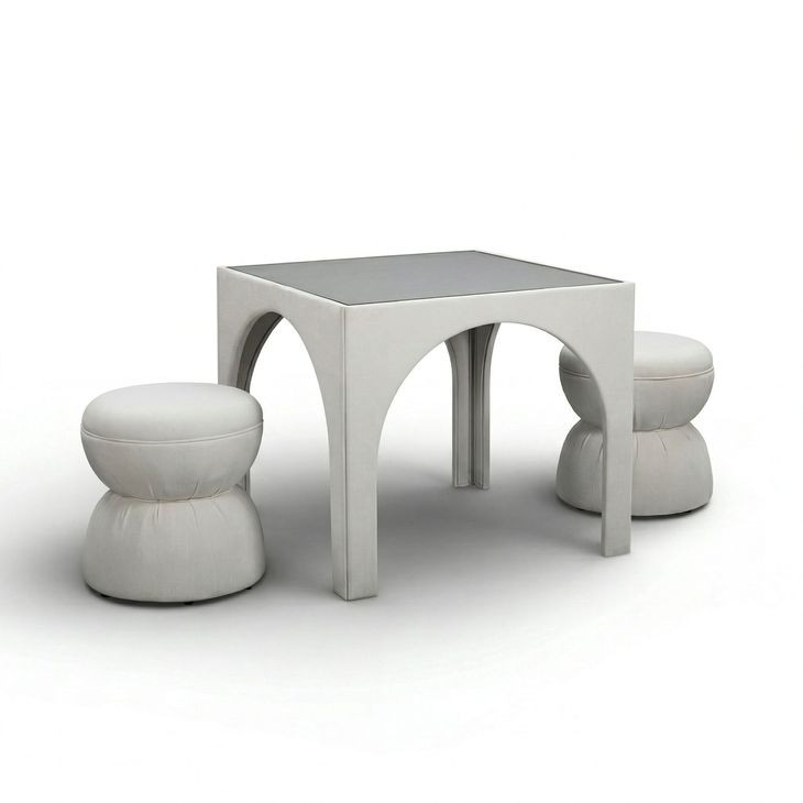 Tomlin Cream Performance Fabric 35" Square Game Table and Round Ottoman Set of 2