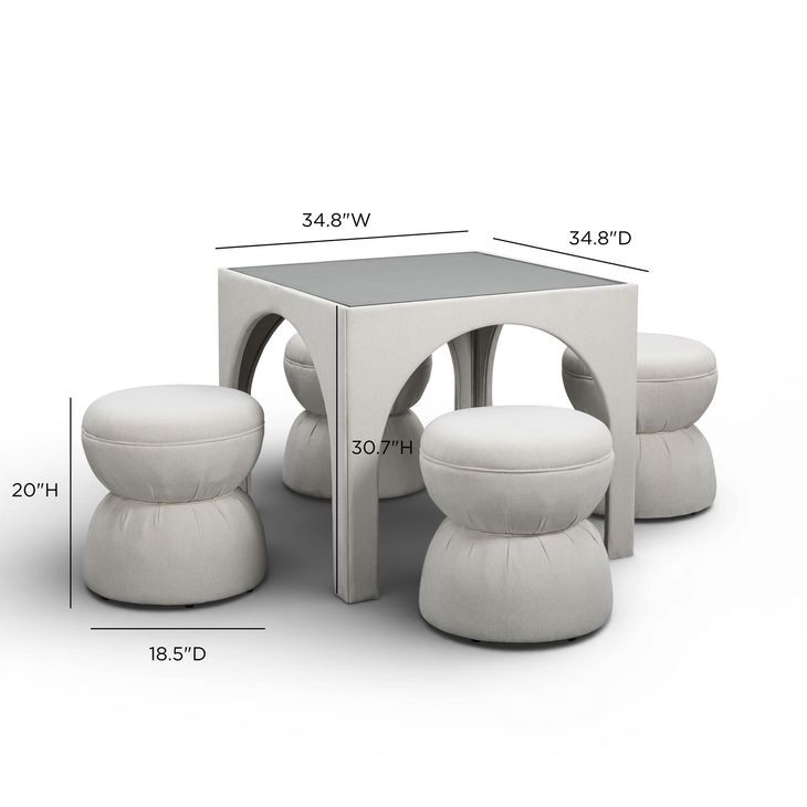Tomlin Cream Performance Fabric 35" Square Game Table and Round Ottoman Set of 2