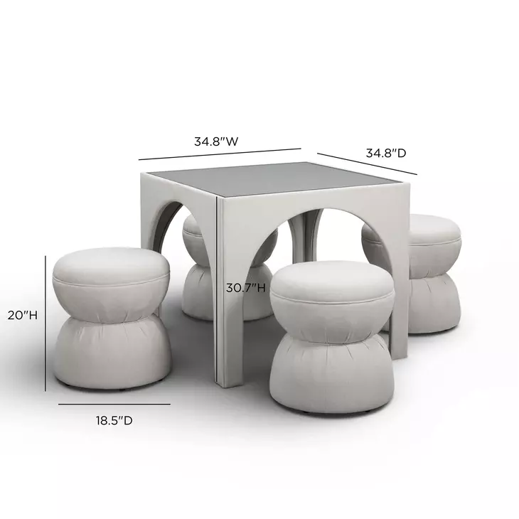 Tomlin Cream Performance Fabric 35" Square Game Table and Round Ottoman Set of 2