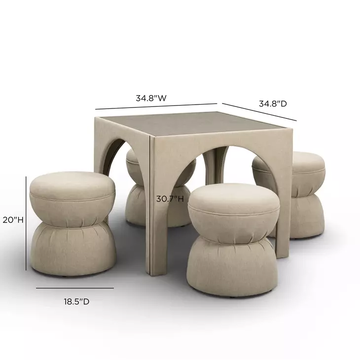 Tomlin Tan Performance Fabric 35" Square Game Table and Round Ottoman Set of 2
