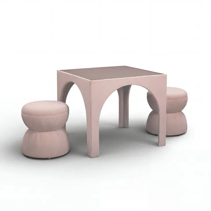 Tomlin Light Pink Performance Chenille Upholstered Game Table and Ottoman Set