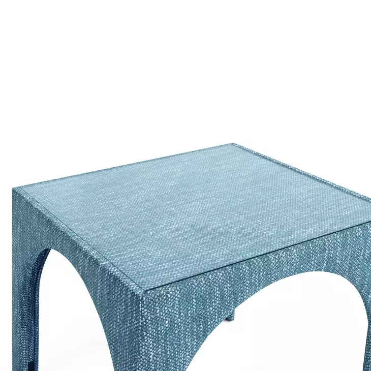 Tomlin Teal Performance Fabric 35" Square Game Table and Round Ottoman Set of 2