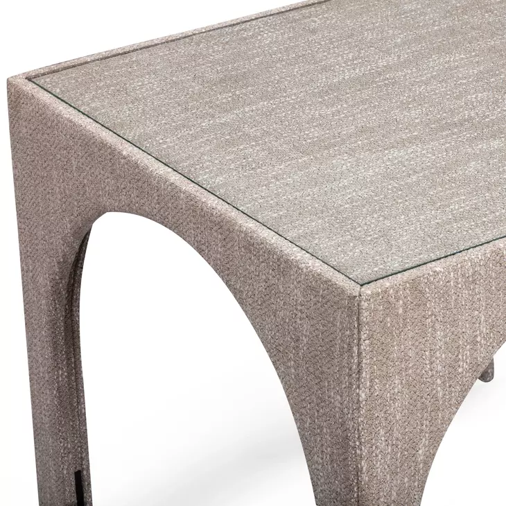 Tomlin Beige Performance Fabric 35" Square Game Table and Round Ottoman Set of 2