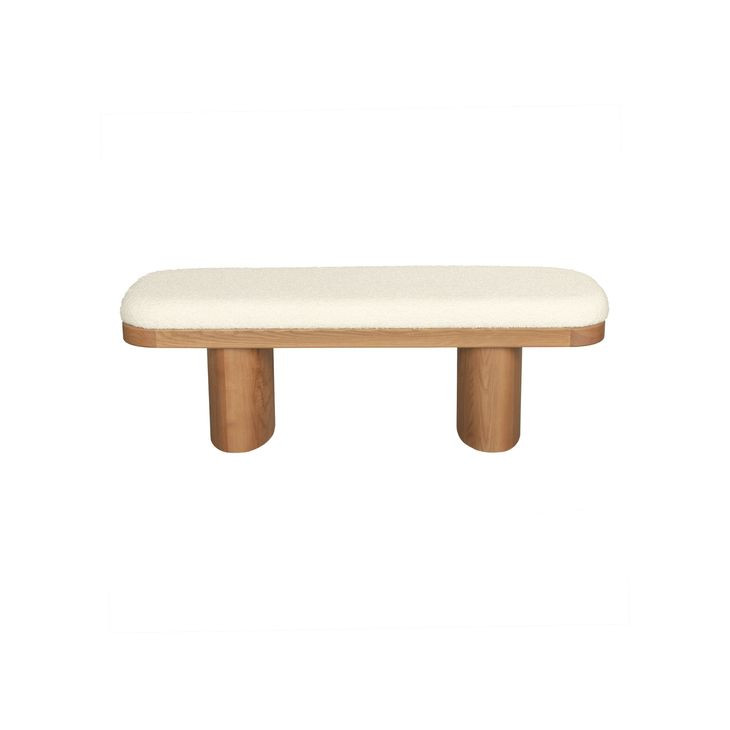 Ollie White Boucle Wooden Bench
