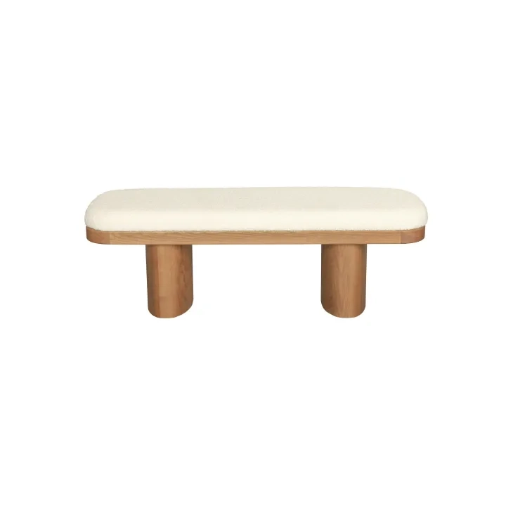 Ollie White Boucle Wooden Bench