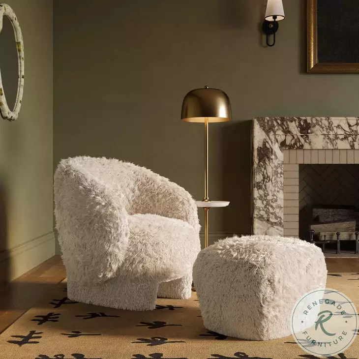 Britt Natural Vegan Shearling Ottoman