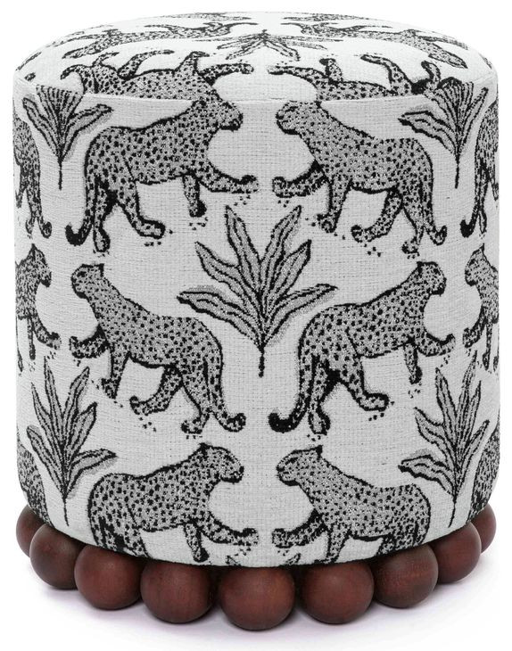 Dex Cream Leopard Jacquard Ottoman From TOV | Coleman Furniture