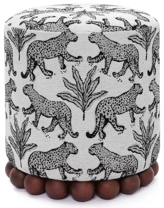 Dex Cream Leopard Jacquard Ottoman