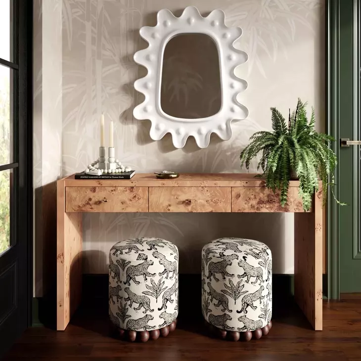 Dex Cream Leopard Jacquard Ottoman