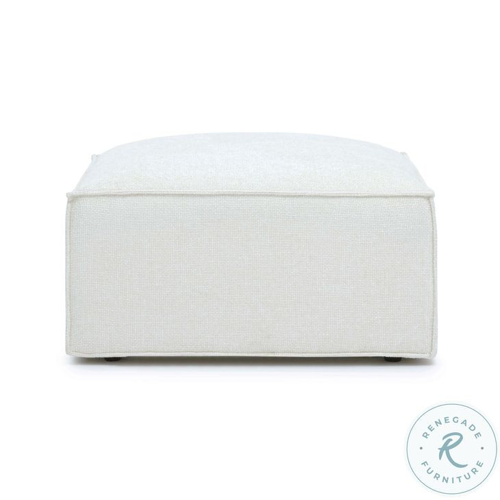 Mindy Cream Chenille Basketweave Square Ottoman