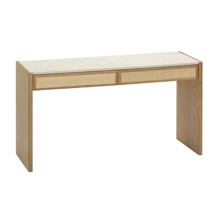Paige Natural Oak 56" Console Desk with 2 Drawers