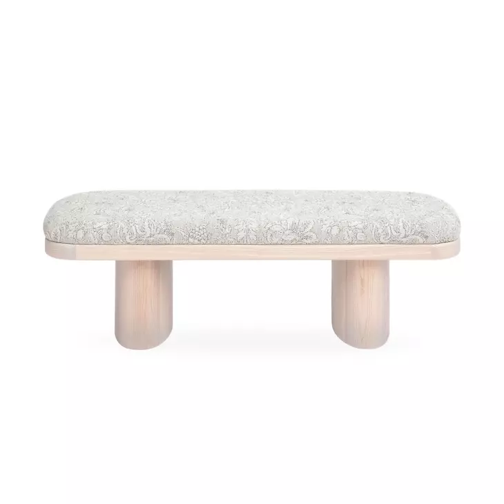 Ollie Neutral Floral Performance Fabric Upholstered 48" Accent Bench