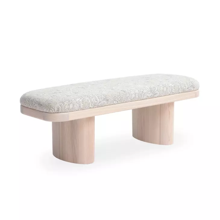 Ollie Neutral Floral Performance Fabric Upholstered 48" Accent Bench