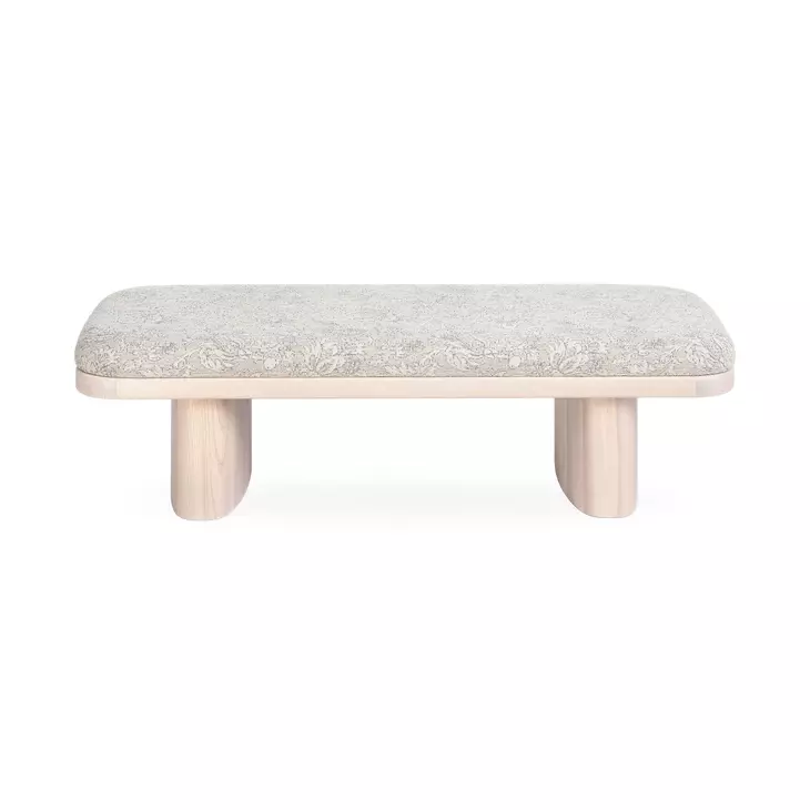 Ollie Neutral Floral Performance Fabric Upholstered 57" Accent Bench