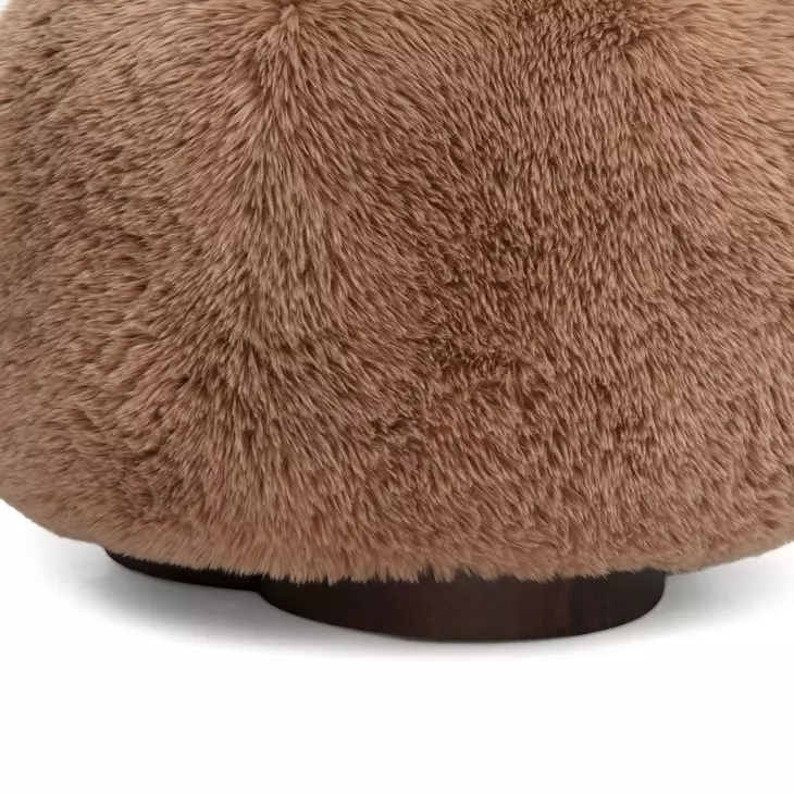 Oopa Taupe Performance Fabric Upholstered Swivel Round Ottoman