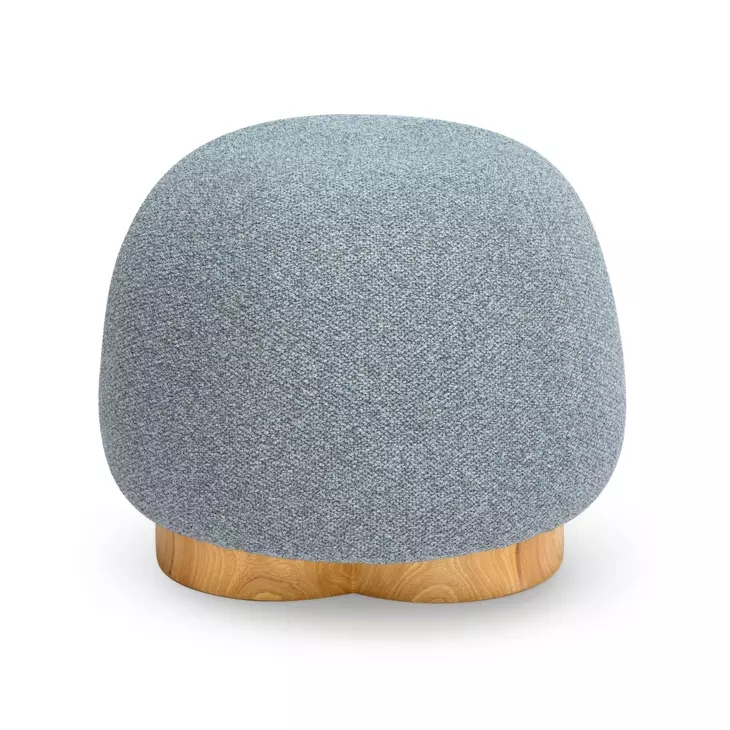 Oopa Blue Performance Boucle Upholstered Swivel Round Ottoman