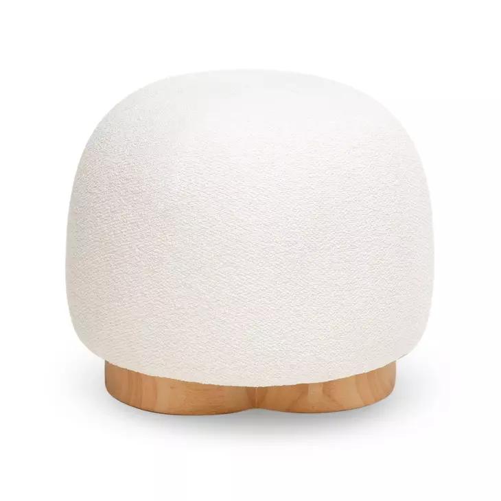 Oopa Cream Performance Boucle Upholstered Swivel Round Ottoman