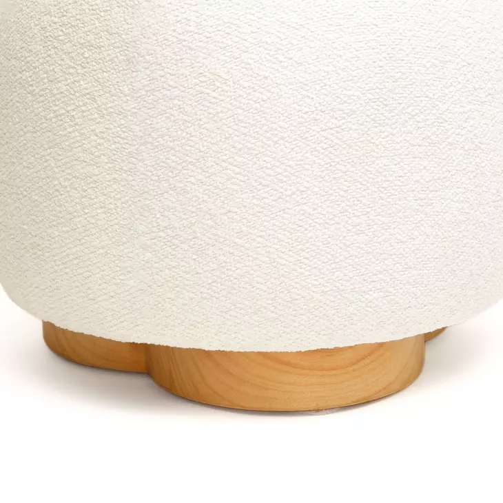 Oopa Cream Performance Boucle Upholstered Swivel Round Ottoman