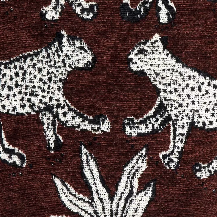 Dex Brown and White Leopard Jacquard Performance Fabric Upholstered Round Ottoman